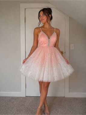 SHEIN Pink Ombre Glitter Tulle Mini Dress